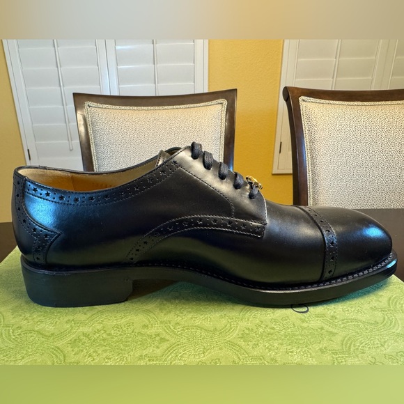 New Gucci GG Logo Star Brogue Lace Up Dress Shoes Black Size UK 12 / US 12.5 - Picture 10 of 16